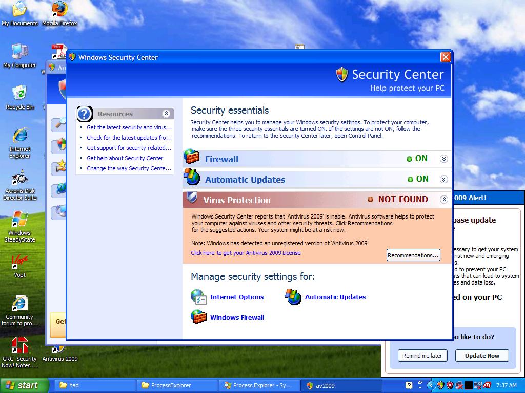 av2009-fakesc Fake security windows recommending AntiVirus2009