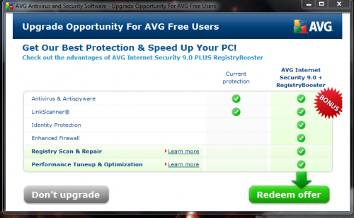 AVG Upgrade pop-up
