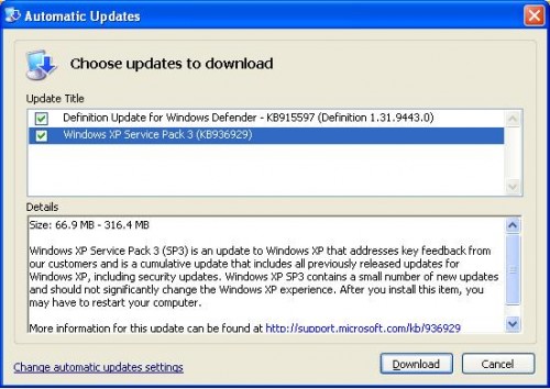 Service Pack 3 install option