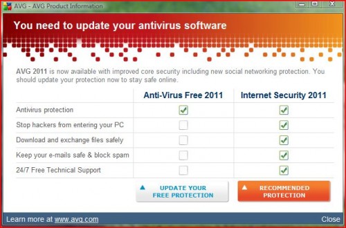 AVG 2011 Update notice