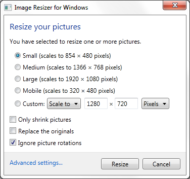 Image Resizer options