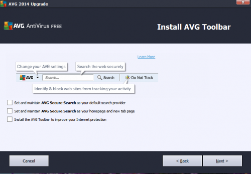 AVG optional toolbar and homepage changes