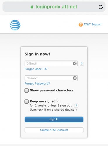 AT&T email login page