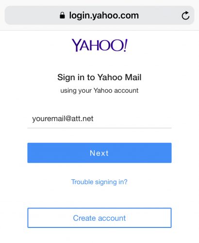 Yahoo email login page