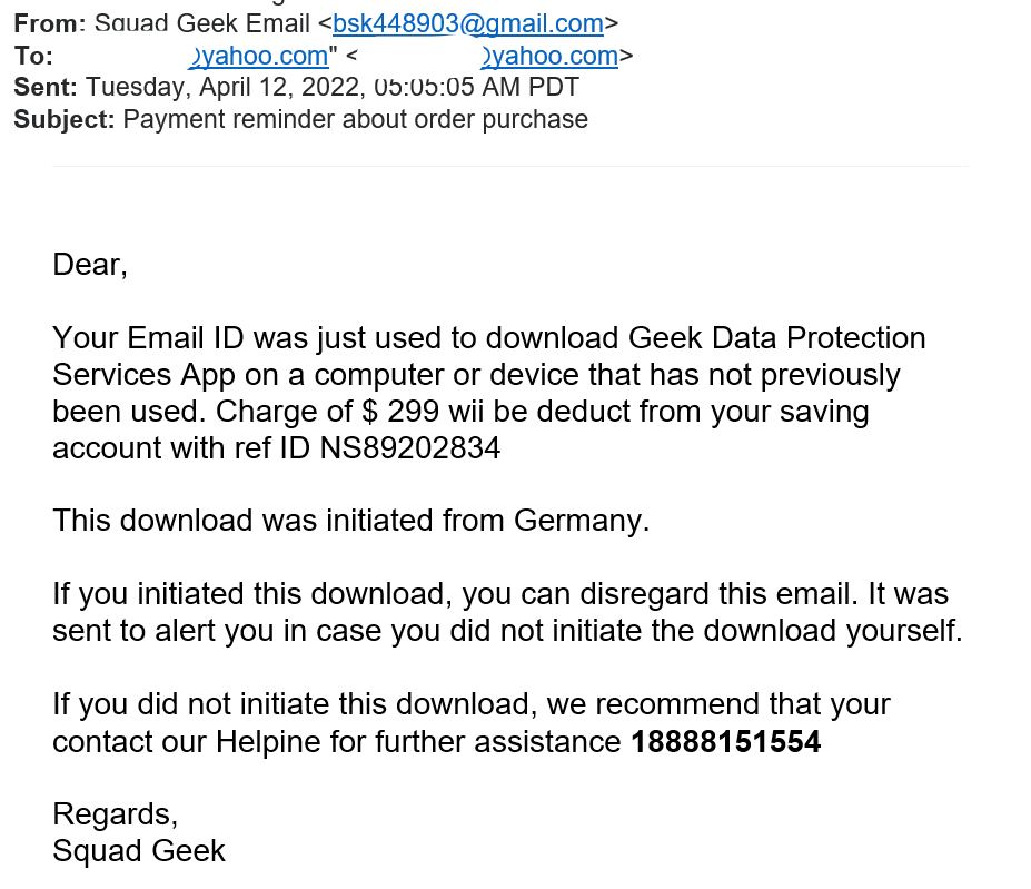 Geek Squad phishing email