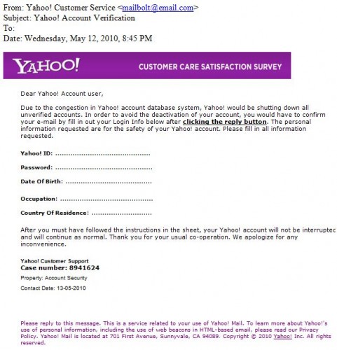 Phishing Email that looks like it's from Yahoo