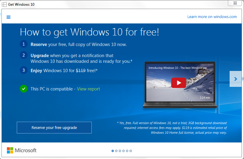 Microsoft prompting users to get free upgrade to Windows ...